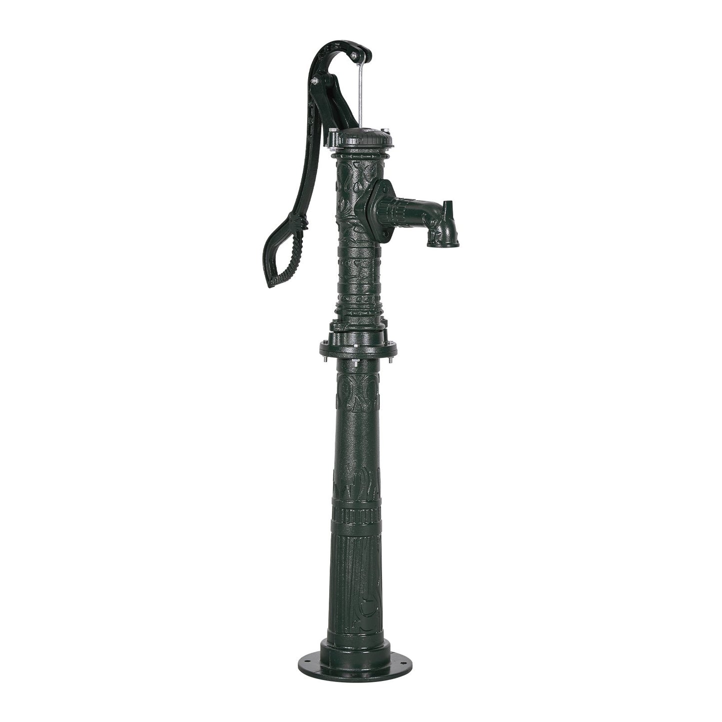 Well Hand Pitcher Pump, 20 ft Max Lift, Antique Cast Iron Manual Hand Water Pump with Heightening Base, NPT 1-1/4 in Connection, Easy Installation, for Outdoor Garden, Pond, Yard, Farm, Green
