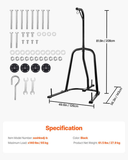 Punching Bag Stand, Steel Heavy Duty Workout Equipment, Boxing Punching Bag Stand, Holds Up to 140 lbs, Freestanding Sandbag Rack with Weighted Base, Training Equipment for Home Gym Fitness
