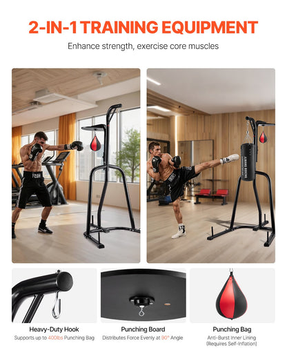 2 in 1 Punching Bag Stand, Steel Heavy Duty Workout Equipment, Adjustable Height Boxing Punching Bag and Speed Bag Stand, Freestanding Sandbag Rack, Holds Up to 140 lbs, for Home Gym Fitness