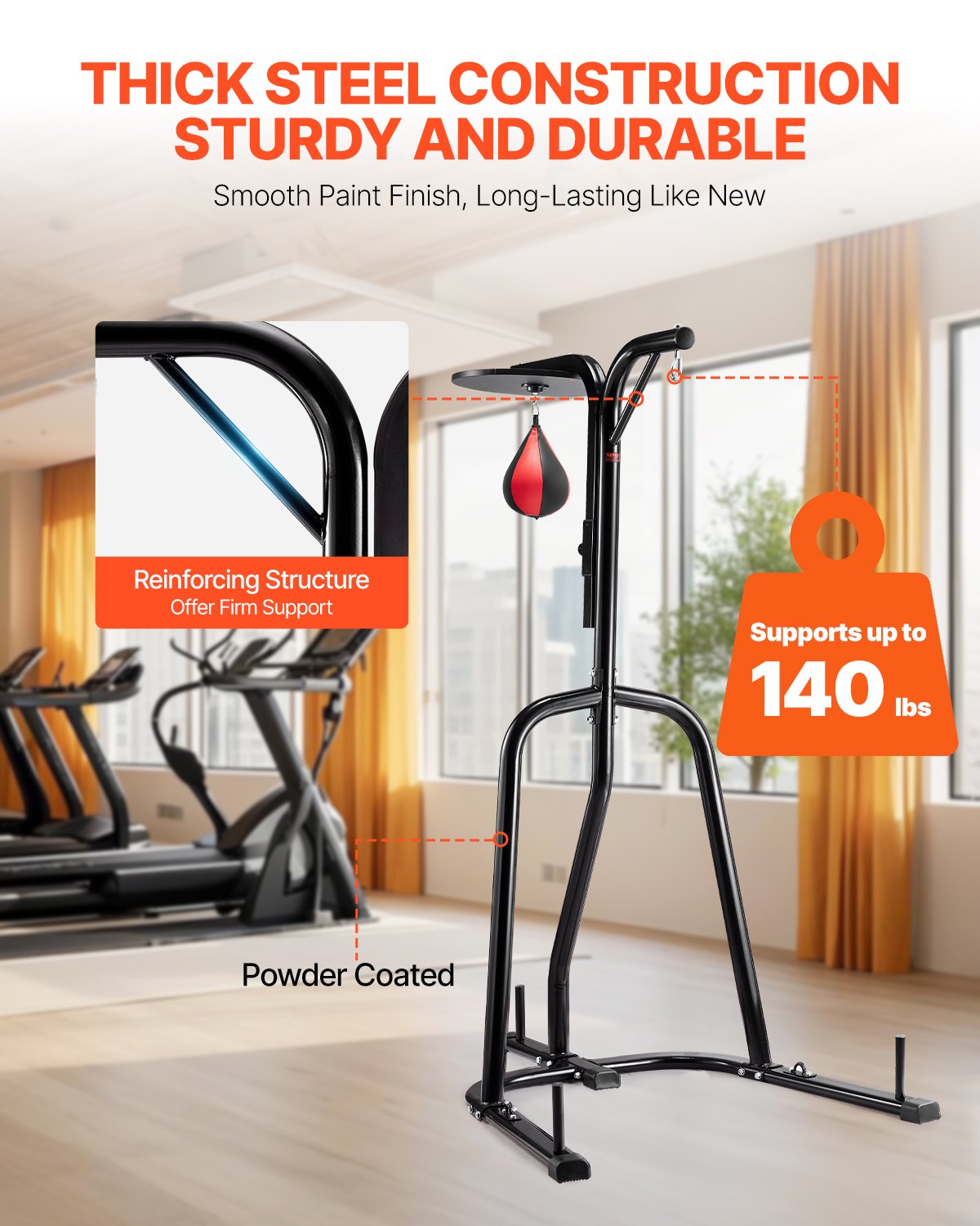 2 in 1 Punching Bag Stand, Steel Heavy Duty Workout Equipment, Adjustable Height Boxing Punching Bag and Speed Bag Stand, Freestanding Sandbag Rack, Holds Up to 140 lbs, for Home Gym Fitness