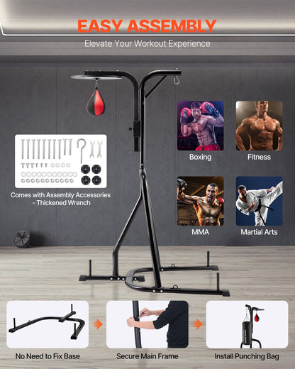 2 in 1 Punching Bag Stand, Steel Heavy Duty Workout Equipment, Adjustable Height Boxing Punching Bag and Speed Bag Stand, Freestanding Sandbag Rack, Holds Up to 140 lbs, for Home Gym Fitness