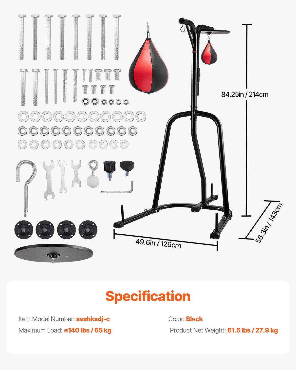 2 in 1 Punching Bag Stand, Steel Heavy Duty Workout Equipment, Adjustable Height Boxing Punching Bag and Speed Bag Stand, Freestanding Sandbag Rack, Holds Up to 140 lbs, for Home Gym Fitness