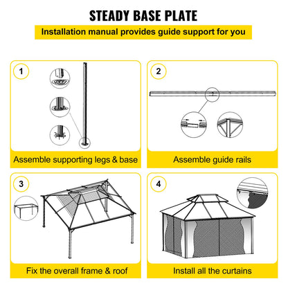 Patio Gazebo 10x12ft Hardtop Gazebo Gazebo with Mosquito Netting Outdoor Gazebo Patio Tent Garden Winds Replacement Canopy Double Tier Roof Canopy Gazebos For Patios Garden Home Lawn Brown