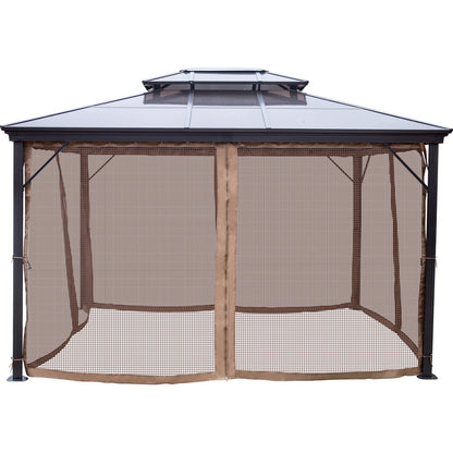 Patio Gazebo 10x12ft Hardtop Gazebo Gazebo with Mosquito Netting Outdoor Gazebo Patio Tent Garden Winds Replacement Canopy Double Tier Roof Canopy Gazebos For Patios Garden Home Lawn Brown