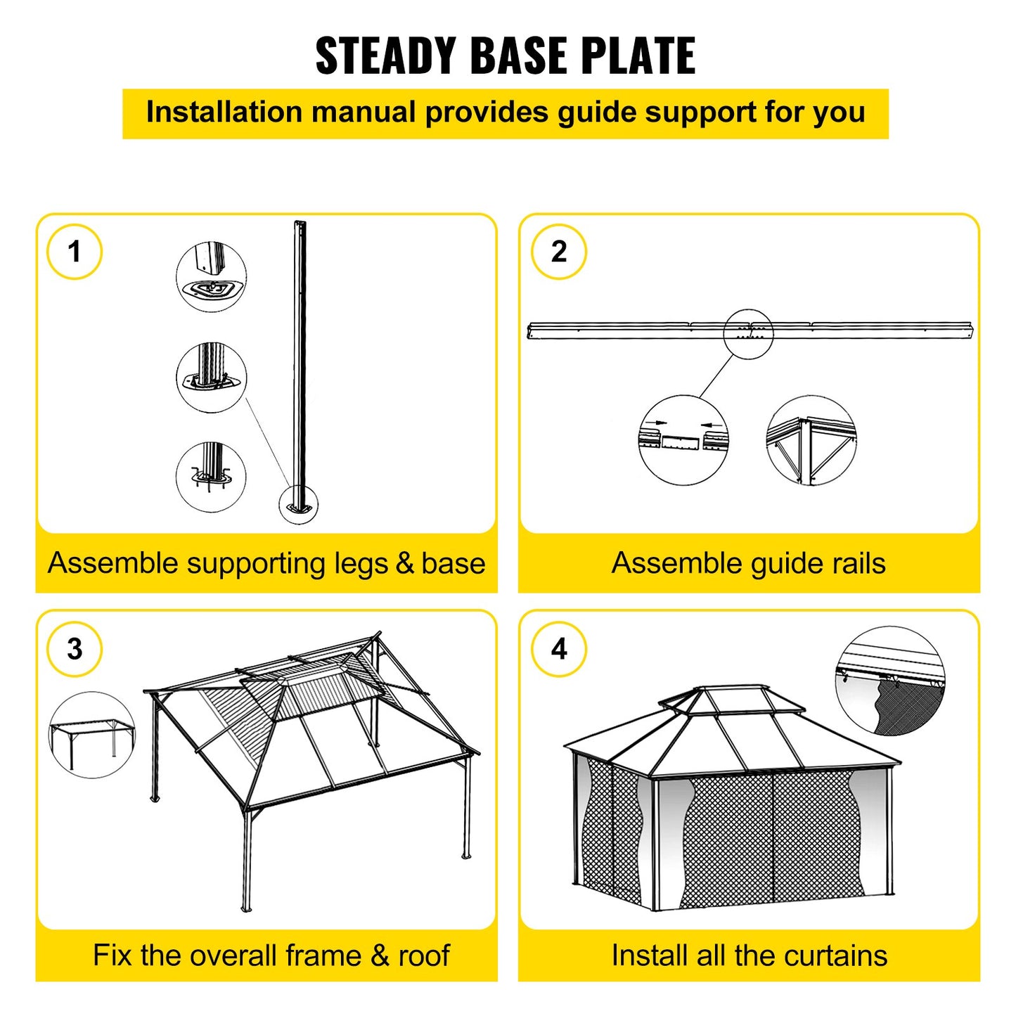 Patio Gazebo 10x10ft Hardtop Gazebo Gazebo with Mosquito Netting Outdoor Gazebo Patio Tent Garden Winds Replacement Canopy Double Tier Roof Canopy Gazebos For Patios Garden Home Lawn Brown