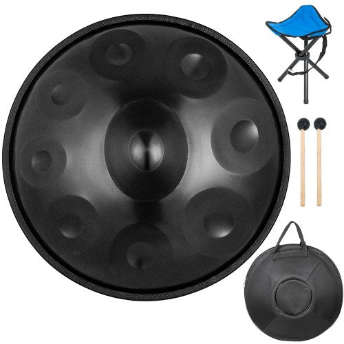 Fortgeschrittene Handpan in d-Moll, 9 Töne, Stahlhandtrommel + weiche Handpan-Tasche (22" (56 cm), Brun (d-Moll), 9 Töne (d3 A Bb CDEFGA)