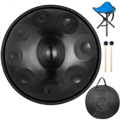 Fortgeschrittene Handpan in d-Moll, 9 Töne, Stahlhandtrommel + weiche Handpan-Tasche (22" (56 cm), Brun (d-Moll), 9 Töne (d3 A Bb CDEFGA)