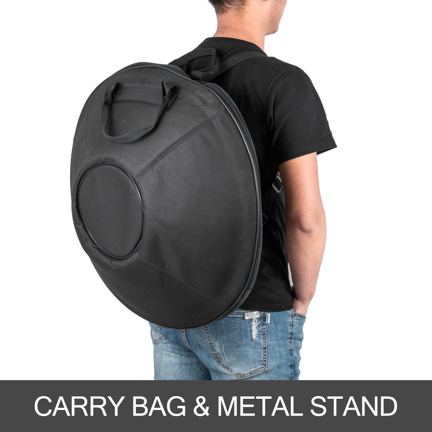 Fortgeschrittene Handpan in d-Moll, 9 Töne, Stahlhandtrommel + weiche Handpan-Tasche (22" (56 cm), Brun (d-Moll), 9 Töne (d3 A Bb CDEFGA)