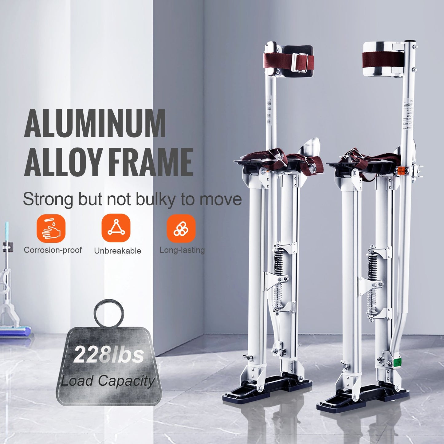 Drywall Stilts, 61 cm-102 cm Adjustable Aluminum Tool Stilts with Protective Knee Pads, Durable and Non-slip Work Stilts for Sheetrock Painting, Walking, Taping, Silver