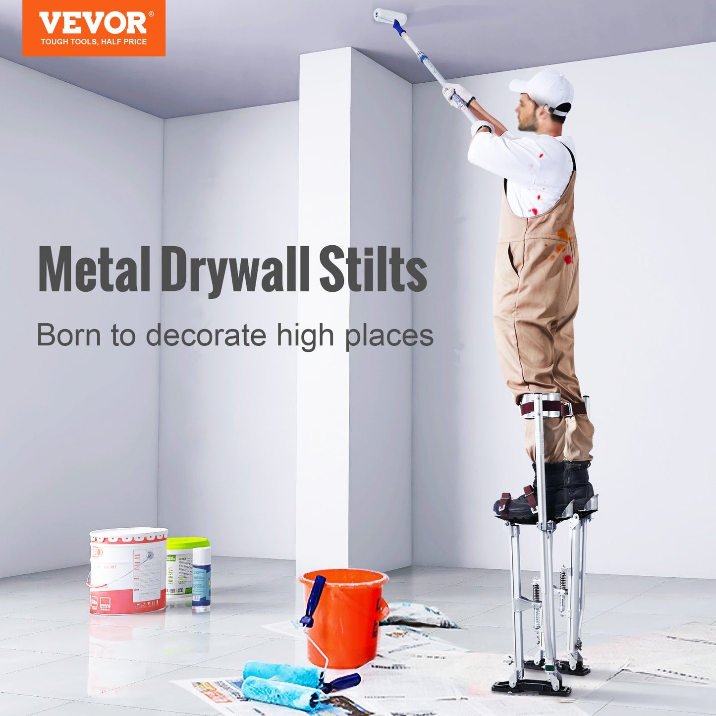 Drywall Stilts, 61 cm-102 cm Adjustable Aluminum Tool Stilts with Protective Knee Pads, Durable and Non-slip Work Stilts for Sheetrock Painting, Walking, Taping, Silver