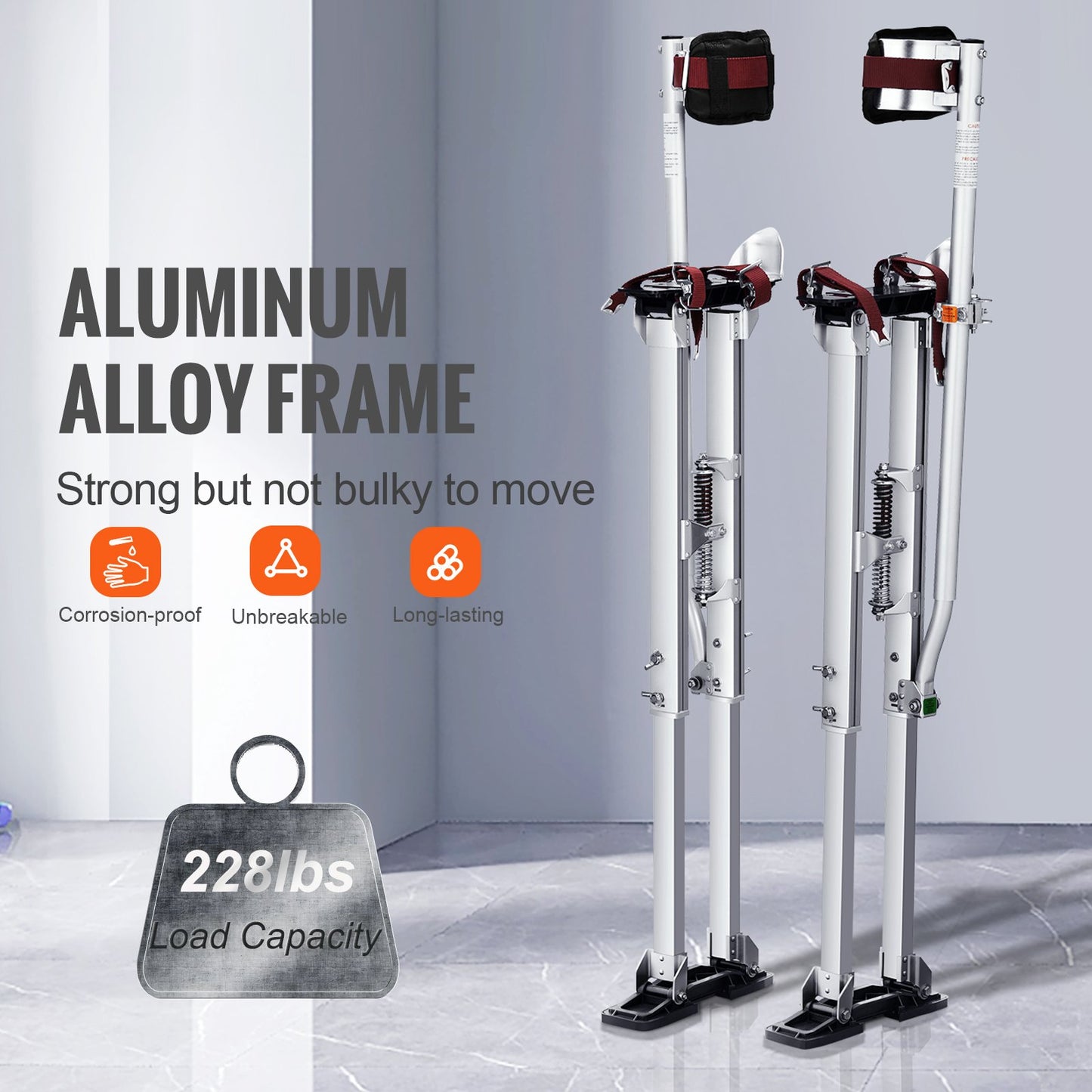 Drywall Stilts, 91.4 cm-127 cm Adjustable Aluminum Tool Stilts with Protective Knee Pads, Durable and Non-slip Work Stilts for Sheetrock Painting, Walking, Taping, Silver