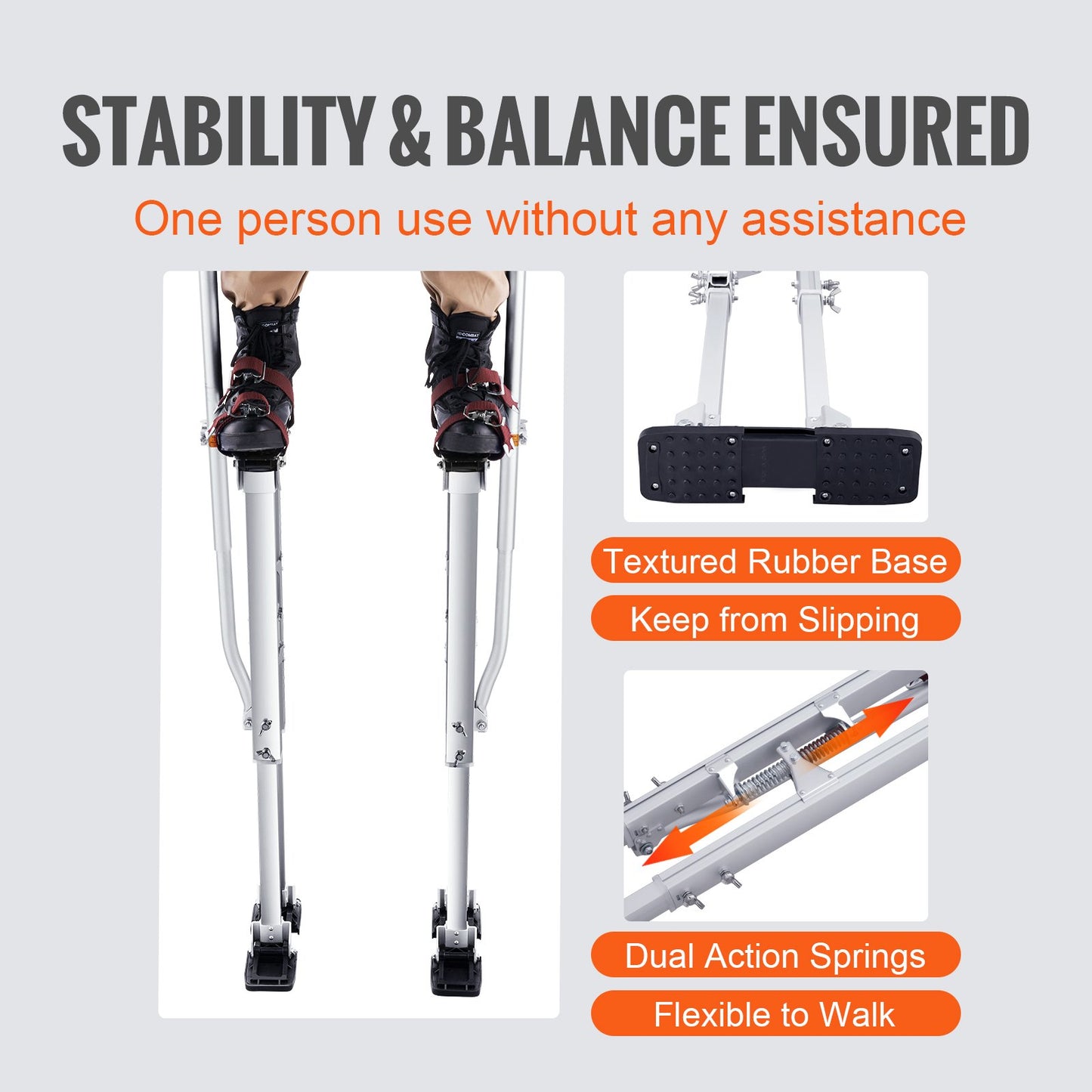 Drywall Stilts, 91.4 cm-127 cm Adjustable Aluminum Tool Stilts with Protective Knee Pads, Durable and Non-slip Work Stilts for Sheetrock Painting, Walking, Taping, Silver