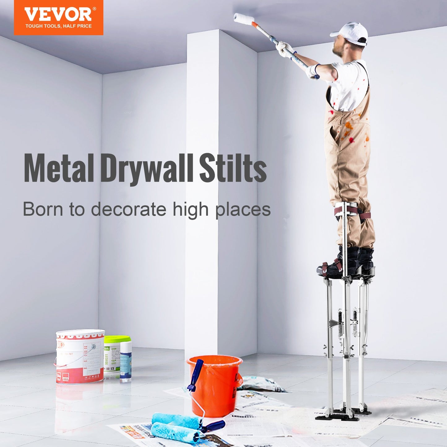 Drywall Stilts, 91.4 cm-127 cm Adjustable Aluminum Tool Stilts with Protective Knee Pads, Durable and Non-slip Work Stilts for Sheetrock Painting, Walking, Taping, Silver