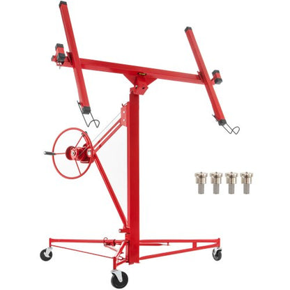 Drywall Rolling Lifter Panel, 16ft Sheetrock Lift Drywall Lift, 150lb Weight Capacity Panel Hoist Jack Tool, Steel Material with Telescopic Arm & 3 Lockable Wheels, 48x192 in Plasterboard Size