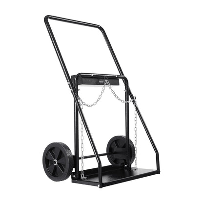 Dual Welding Cylinder Cart, Oxygen Acetylene Tank Cart with 440LBS Static Weight Capacity, 10-Inch Solid Wheels and Tank Storage Safety Chains, Suitable for Double 12.5-Inch Dia. Gas Cylinders