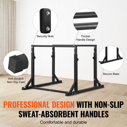 Dip Bar, 363 kg Capacity, Heave Duty Dip Stand Station with Adjustable Height, Fitness Workout Dip Bar Station Stabilizer Parallette Push Up Stand, Parallel Bars for Strength Training Home Gym
