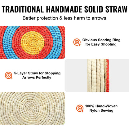 Archery Target, 5 Layers 51 cm Arrow Target, Traditional Solid Straw Round Archery Target Shooting Bow, Hand-Made Arrows Target, Coloured Rope Target for Backyard Outdoor Hunting Shooting Practice