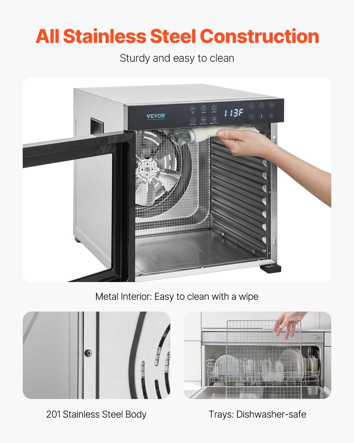 Food Dehydrator Machine, 10 Stainless Steel Trays, 1000W Electric Food Dryer with Adjustable Temperature & 24-Hour Timer, Freeze Dryer for Jerky, Meat, Fruit, Vegetables, Herbs, Dog Treats