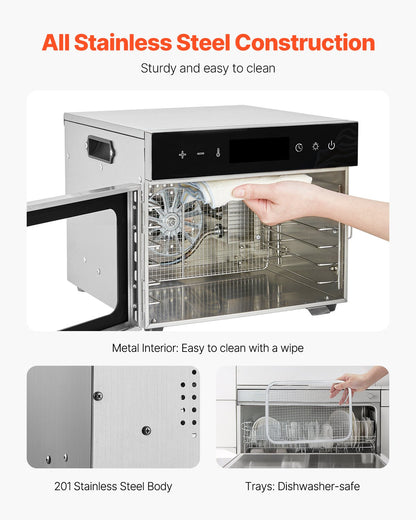 Food Dehydrator Machine, 6 Stainless Steel Trays, 400W Electric Food Dryer with Adjustable Temperature & 24-Hour Timer, Freeze Dryer for Jerky, Meat, Fruit, Vegetables, Herbs, Dog Treats