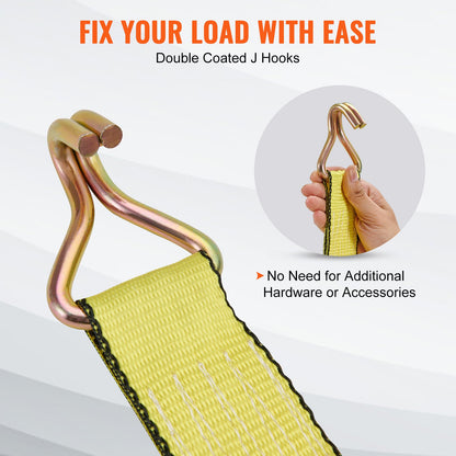 Ratchet Tie Down Straps (4PK), 5000 lb Break Strength, Double J Hook Includes 4 Premium 2" x 15' Rachet Tie Downs with Padded Handles, for Moving Securing Cargo, Appliances, Lawn Equipment