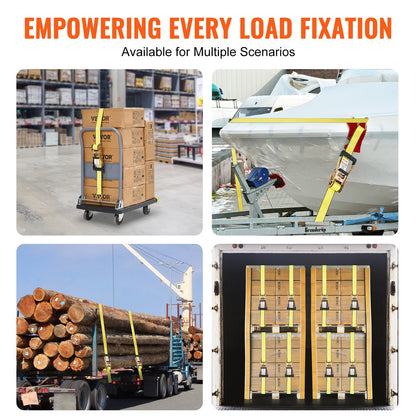 Ratchet Tie Down Straps (4PK), 5000 lb Break Strength, Double J Hook Includes 4 Premium 2" x 15' Rachet Tie Downs with Padded Handles, for Moving Securing Cargo, Appliances, Lawn Equipment