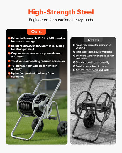 Hose Reel Cart, Hold Up to 175 ft of 5/8’’ Hose (Hose Not Included), Garden Water Hose Carts Mobile Tools with Wheels, Heavy Duty Powder-coated Steel Outdoor Planting for Garden, Yard, Lawn