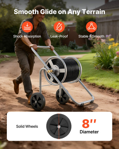 Hose Reel Cart, Hold Up to 175 ft of 5/8’’ Hose (Hose Not Included), Garden Water Hose Carts Mobile Tools with Wheels, Heavy Duty Powder-coated Steel Outdoor Planting for Garden, Yard, Lawn
