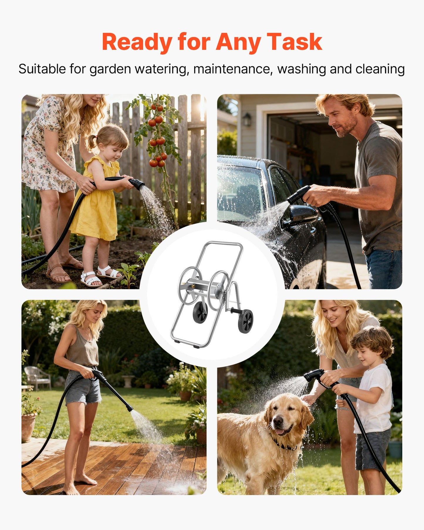 Hose Reel Cart, Hold Up to 175 ft of 5/8’’ Hose (Hose Not Included), Garden Water Hose Carts Mobile Tools with Wheels, Heavy Duty Powder-coated Steel Outdoor Planting for Garden, Yard, Lawn