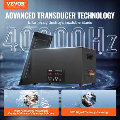 30L Sonic Cleaner, 600W Digital Ultrasonic Cleaning Machine with Upgraded Degassing and Gentle Mode, 40kHz Industrial Ultrasound Cleaner with Timer and Heater for Retainer Jewelry Tools