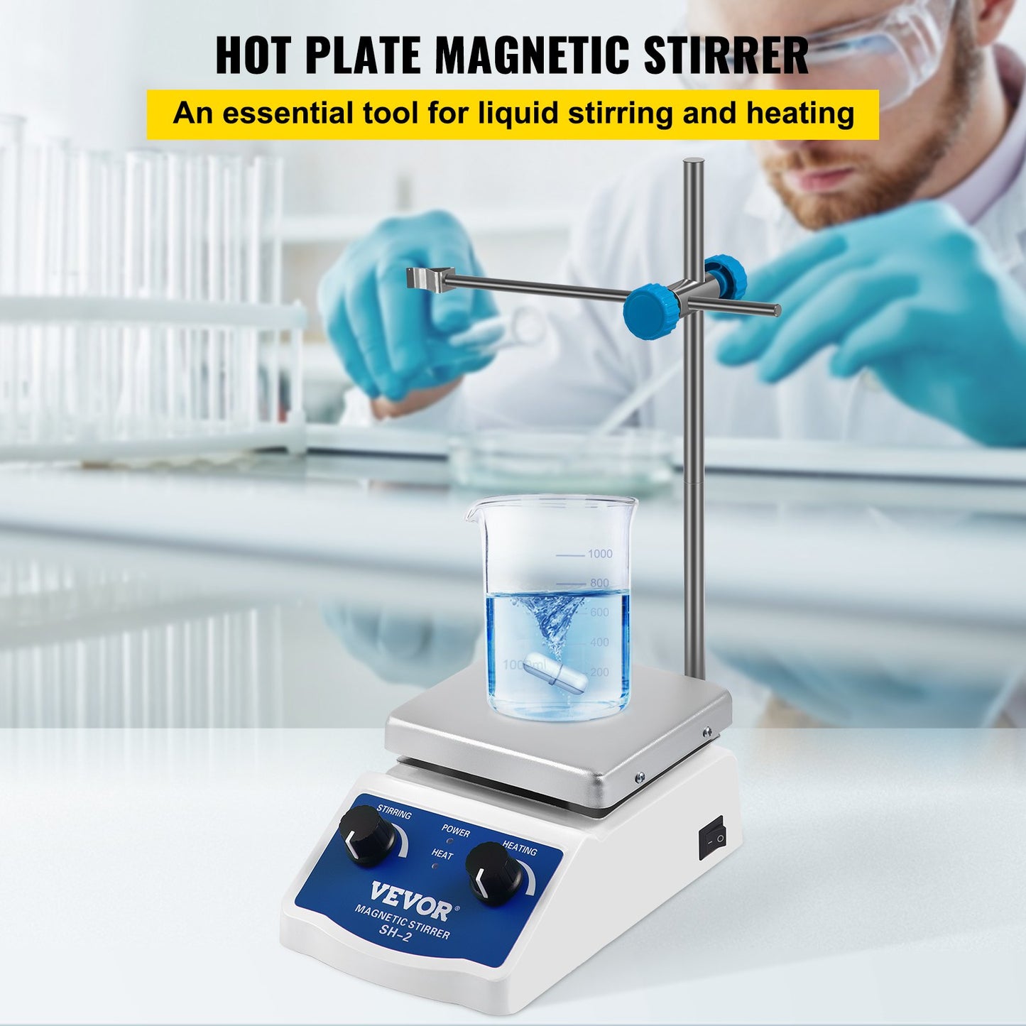 SH-2 Magnetic Stirrer Laboratory Magnetic Stirrer Hotplate 2000ml Mixing Capacity with Heating Plate Heating Mixer Digital Display