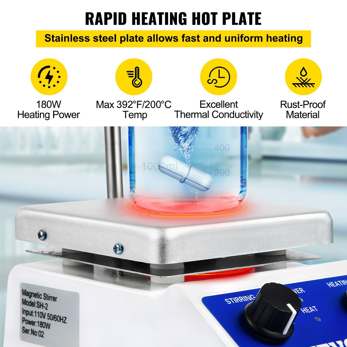 SH-2 Magnetic Stirrer Laboratory Magnetic Stirrer Hotplate 2000ml Mixing Capacity with Heating Plate Heating Mixer Digital Display