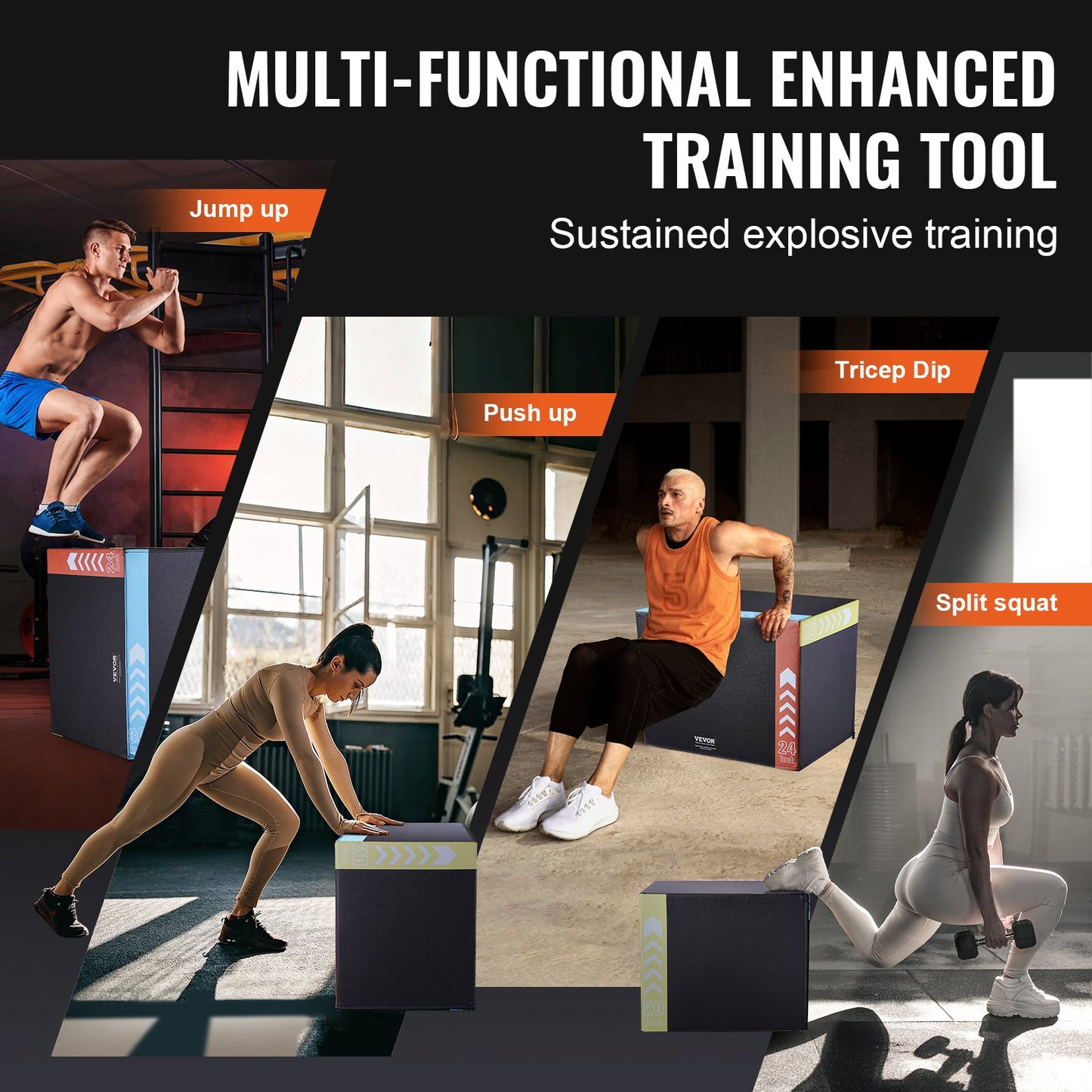 3 in 1 Plyometric Jump Box, 30/24/20 Inch Foam Plyo Box, Platform & Jumping Agility Box, Anti-Slip Fitness Exercise Step Up Box for Home Gym Training, Conditioning Strength Training, Black