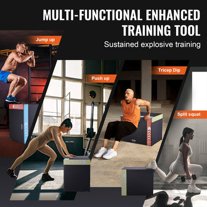 3 in 1 Plyometric Jump Box, 30/24/20 Inch Foam Plyo Box, Platform & Jumping Agility Box, Anti-Slip Fitness Exercise Step Up Box for Home Gym Training, Conditioning Strength Training, Black