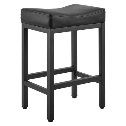 Barhocker-Set (2er-Set), Tresenhocker aus PU-Leder, 62 cm hoch, mit Sattelsitz und Metallbeinen, einfach zu montieren, rückenlehnenlos, ideal für Küche, Esszimmer oder Café, Schwarz