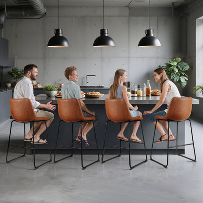 Barhocker-Set, 4er-Set, 65 cm hohe Tresenhocker, moderner Tresenhocker aus PU-Leder mit Rückenlehne, Metallbeine, einfach zu montieren, armloser Barhocker, Küchen- und Esszimmerhocker, Braun