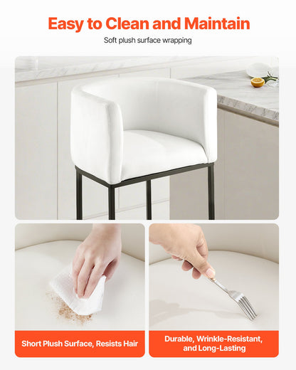 Barhocker-Set, 3er-Set, 63 cm hoch, mit Rückenlehne, Armlehnen, Metallgestell und Fußstütze, bezogen mit Stoffbezug, ideal für Küche und Esszimmer, weiß