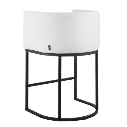 Barhocker-Set, 3er-Set, 63 cm hoch, mit Rückenlehne, Armlehnen, Metallgestell und Fußstütze, bezogen mit Stoffbezug, ideal für Küche und Esszimmer, weiß