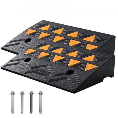 Rubber Curb Ramp 2 Pack, 4.3" Rise Height Heavy-Duty 33069 lbs/15 T Capacity Threshold Ramps, Driveway Ramps with Stable Grid Structure for Cars, Wheelchairs, Bikes, Motorcycles