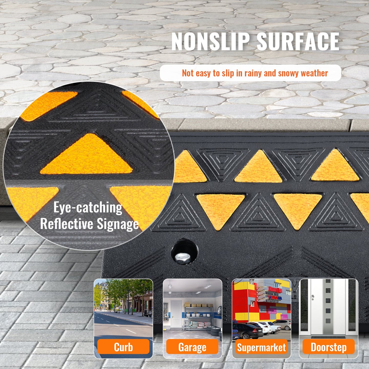 Rubber Curb Ramp 2 Pack, 4.3" Rise Height Heavy-Duty 33069 lbs/15 T Capacity Threshold Ramps, Driveway Ramps with Stable Grid Structure for Cars, Wheelchairs, Bikes, Motorcycles