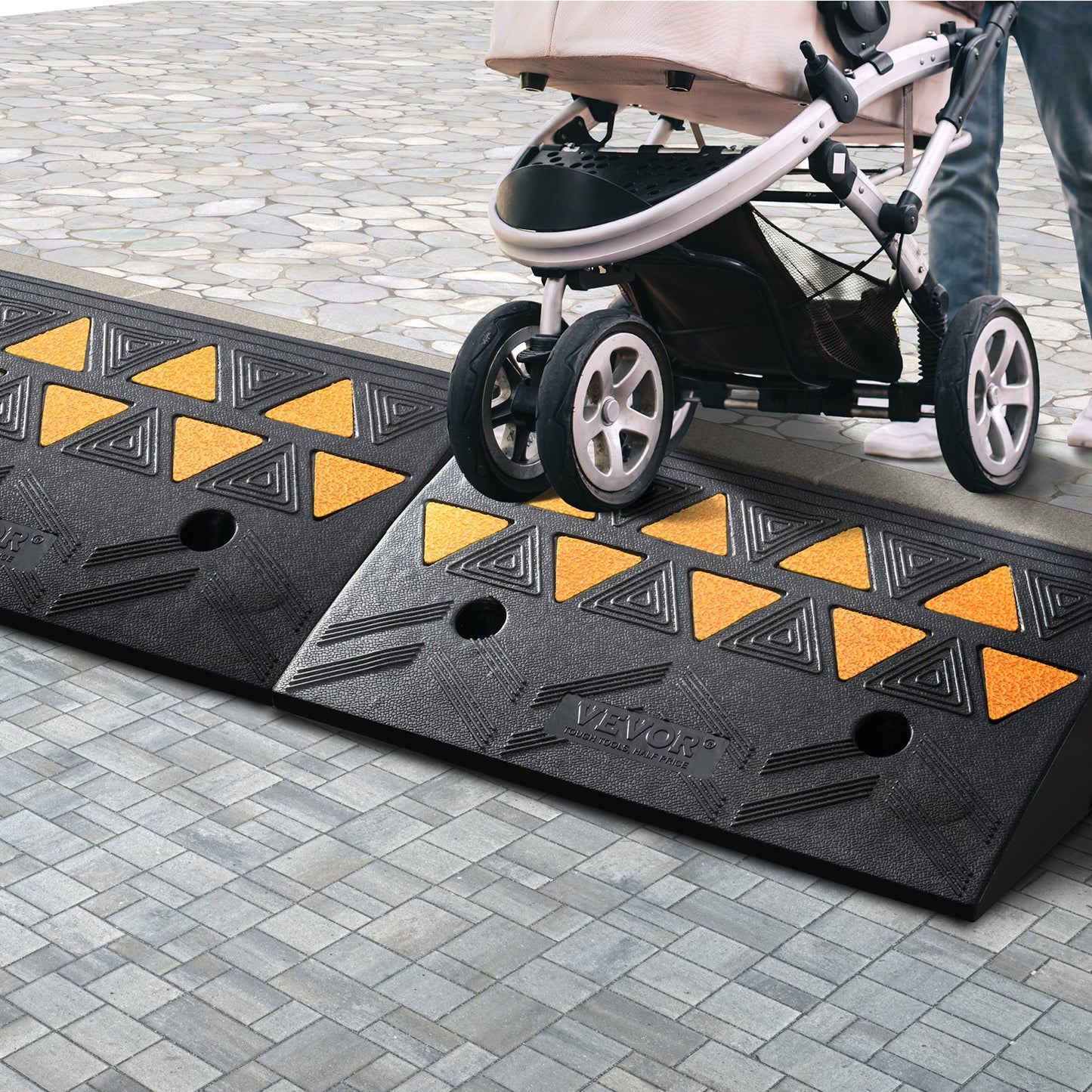 Rubber Curb Ramp 2 Pack, 4.3" Rise Height Heavy-Duty 33069 lbs/15 T Capacity Threshold Ramps, Driveway Ramps with Stable Grid Structure for Cars, Wheelchairs, Bikes, Motorcycles