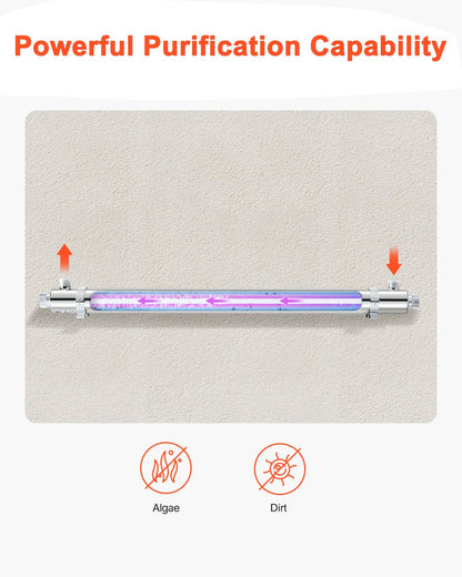 UV Water Purifier, 55W 12GPM, 220V Versatile Ultraviolet Water Purifier Filter with Stainless Steel Housing, Whole House UV Water Filter with Quartz Sleeve Fit for Shower/Drinking/Cleaning