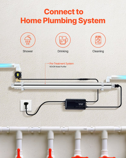 UV Water Purifier, 55W 12GPM, 220V Versatile Ultraviolet Water Purifier Filter with Stainless Steel Housing, Whole House UV Water Filter with Quartz Sleeve Fit for Shower/Drinking/Cleaning