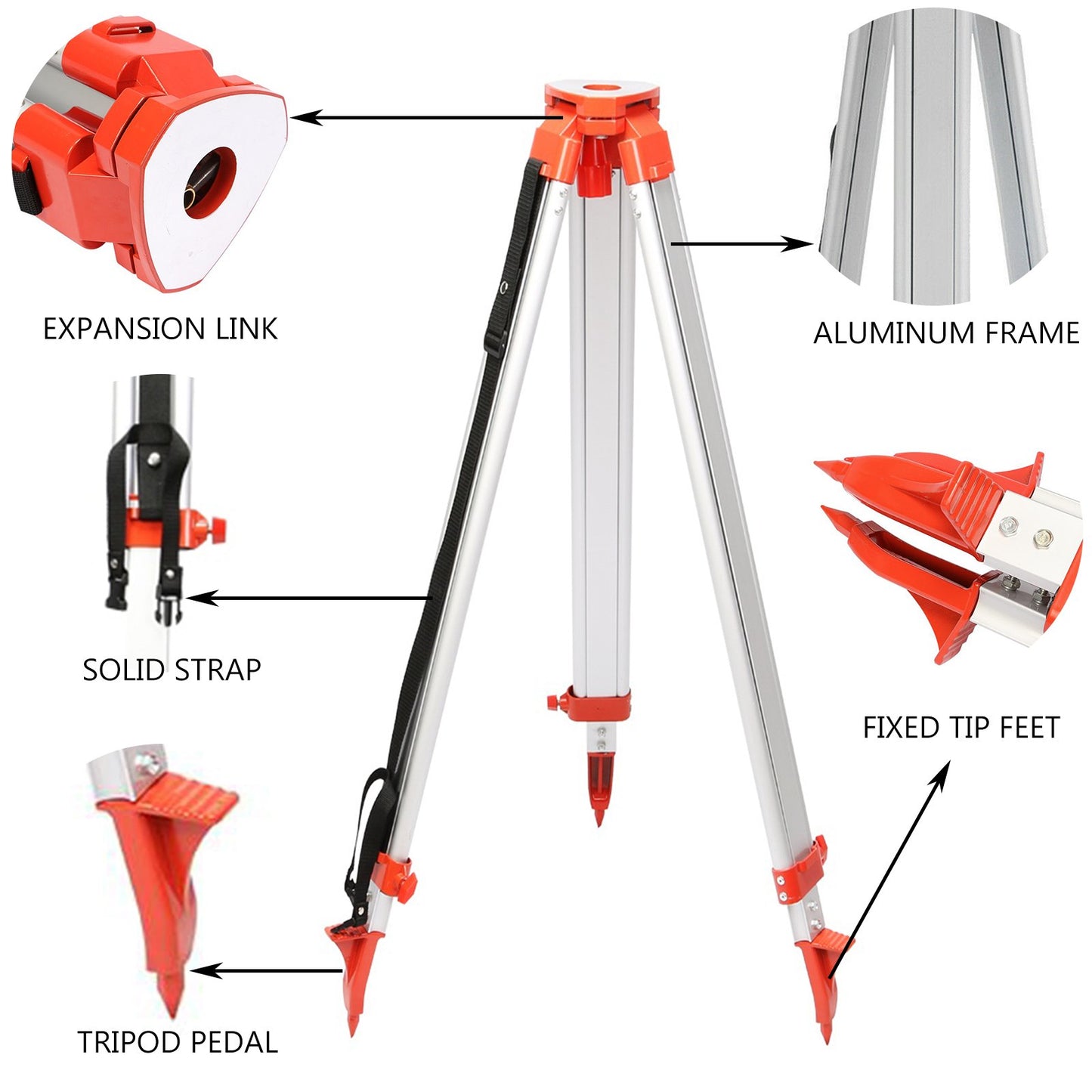 1.65M Aluminum Tripod + 5M 5 Section Dumpy Laser Level Staff for Rotary Laser Level