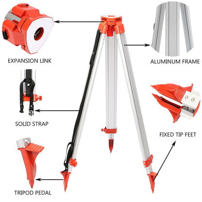 1.65M Aluminum Tripod + 5M 5 Section Dumpy Laser Level Staff for Rotary Laser Level