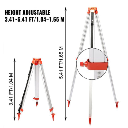 1.65M Aluminum Tripod + 5M 5 Section Dumpy Laser Level Staff for Rotary Laser Level
