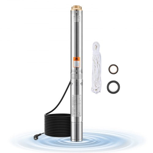 Deep Well Submersible Pump, 750W Output Power, 230V, 100 L/min Flow 75 m(246 ft) Head, with 20 m(65.62 ft) Cord, Stainless Steel Water Pump, for Industrial Irrigation and Home Use, IP68 Waterproof Grade