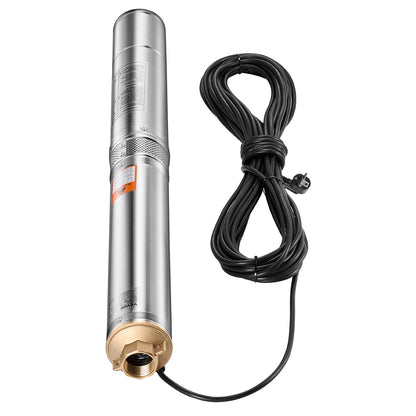 Deep Well Submersible Pump, 750W Output Power, 230V, 100 L/min Flow 75 m(246 ft) Head, with 20 m(65.62 ft) Cord, Stainless Steel Water Pump, for Industrial Irrigation and Home Use, IP68 Waterproof Grade