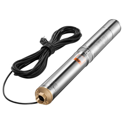 Deep Well Submersible Pump, 750W Output Power, 230V, 100 L/min Flow 75 m(246 ft) Head, with 20 m(65.62 ft) Cord, Stainless Steel Water Pump, for Industrial Irrigation and Home Use, IP68 Waterproof Grade