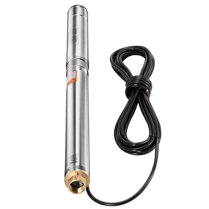 Deep Well Submersible Pump, 550W Output Power, 230V, 100 L/min Flow 53 m(174 ft) Head, with 20 m(65.62 ft) Cord External Control Box, Stainless Steel Water Pump, for Industrial Irrigation and Home Use, IP68