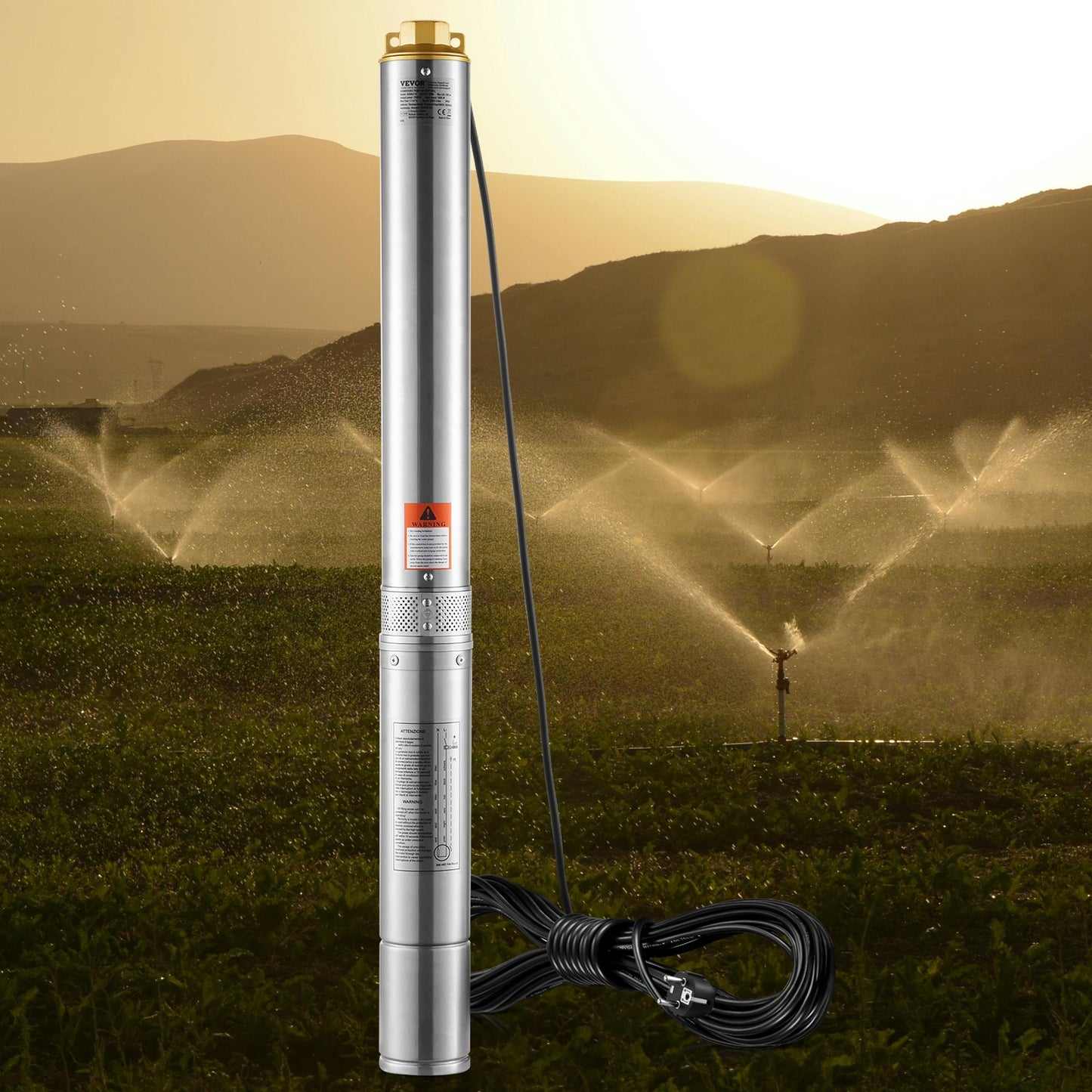 Deep Well Submersible Pump, 2HP/1500W 230V/50Hz, 9.8 m³/h Flow 108 m Head, with 9.1 m Electric Cord, Stainless Steel Water Pumps for Industrial, Irrigation & Home Use, IP68 Waterproof Grade